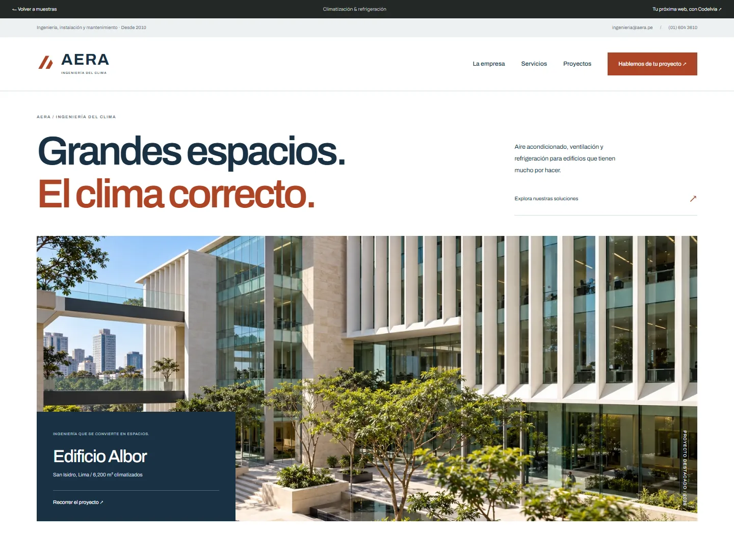 Vista de la página web de AERA, Climatización & refrigeración