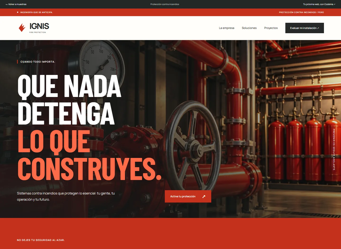 Vista de la página web de IGNIS, Protección contra incendios