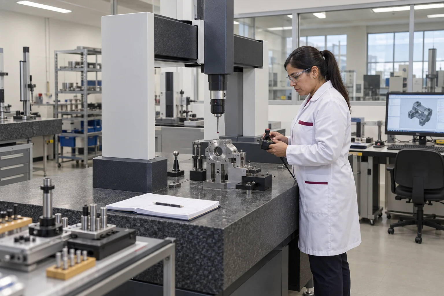 Especialista de Metra operando equipos de medición en el laboratorio