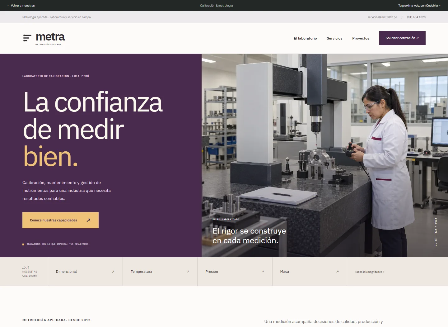 Vista de la página web de METRA, Calibración & metrología