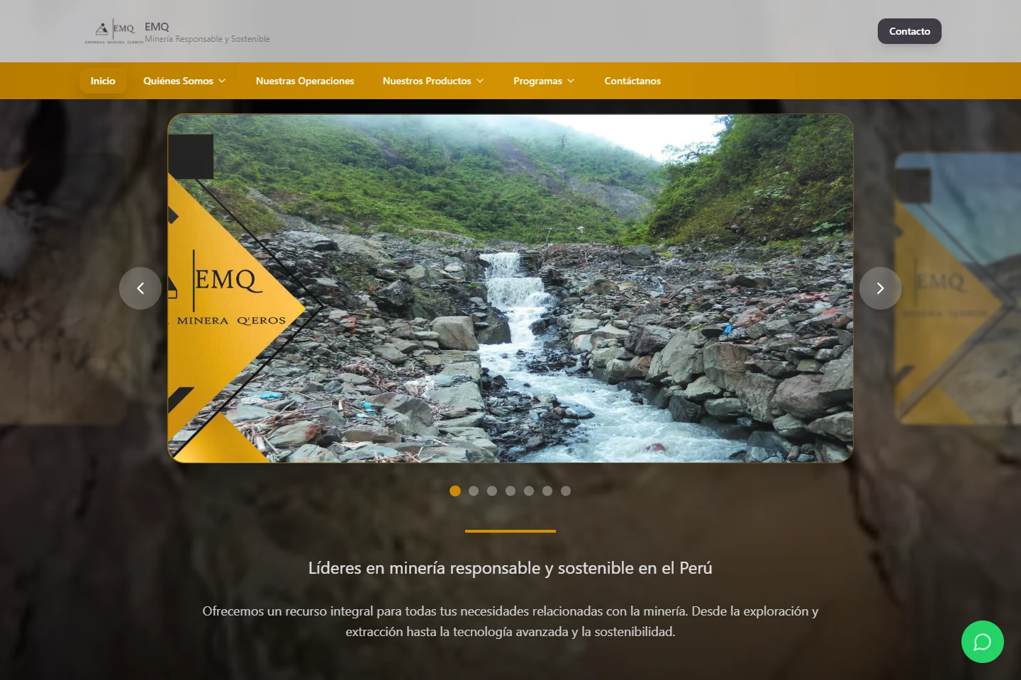 EMIN Q’EROS: captura real de la web corporativa de la empresa minera.