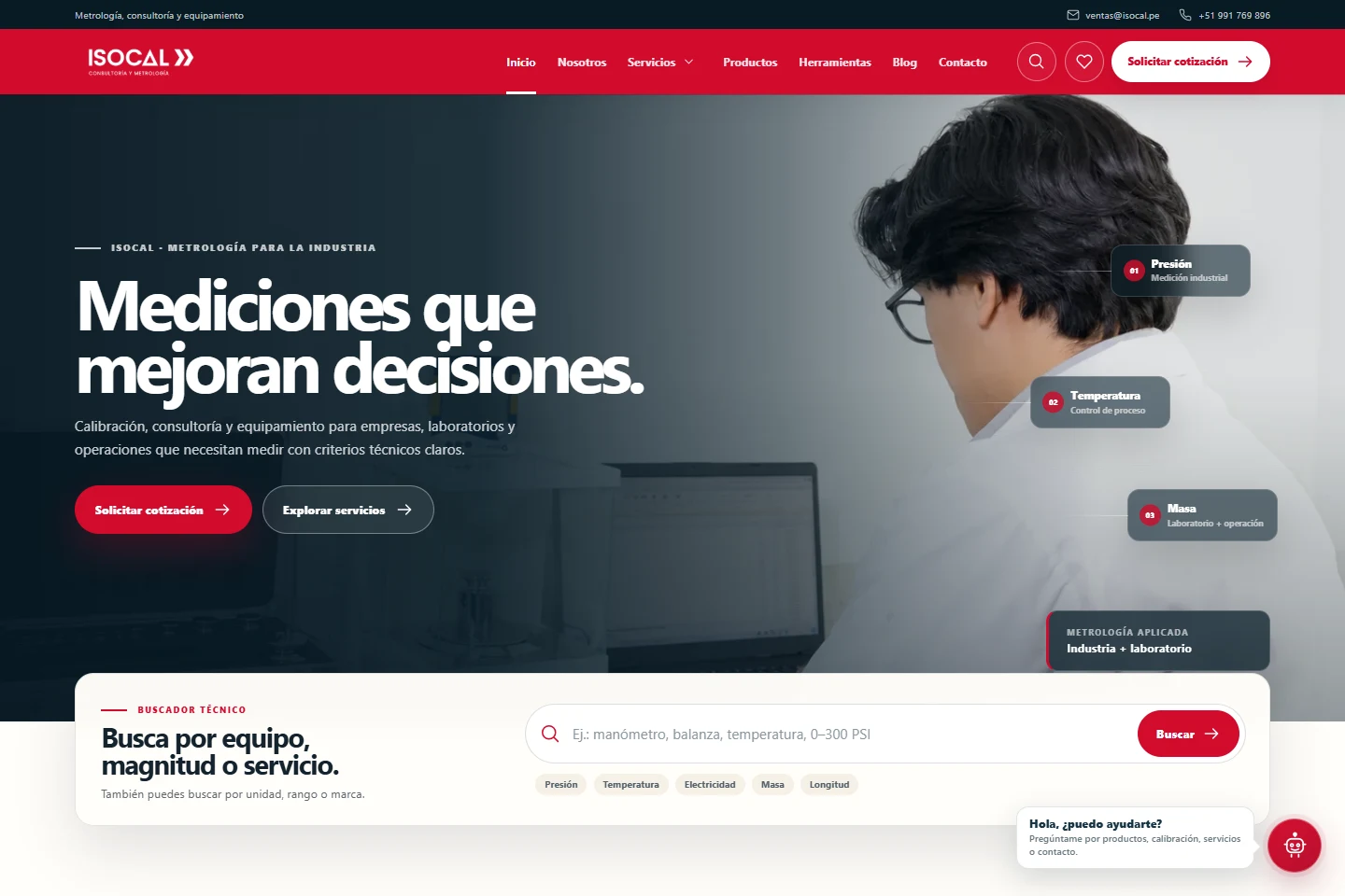 ISOCAL: captura real de su experiencia pública de metrología, servicios y búsqueda técnica.