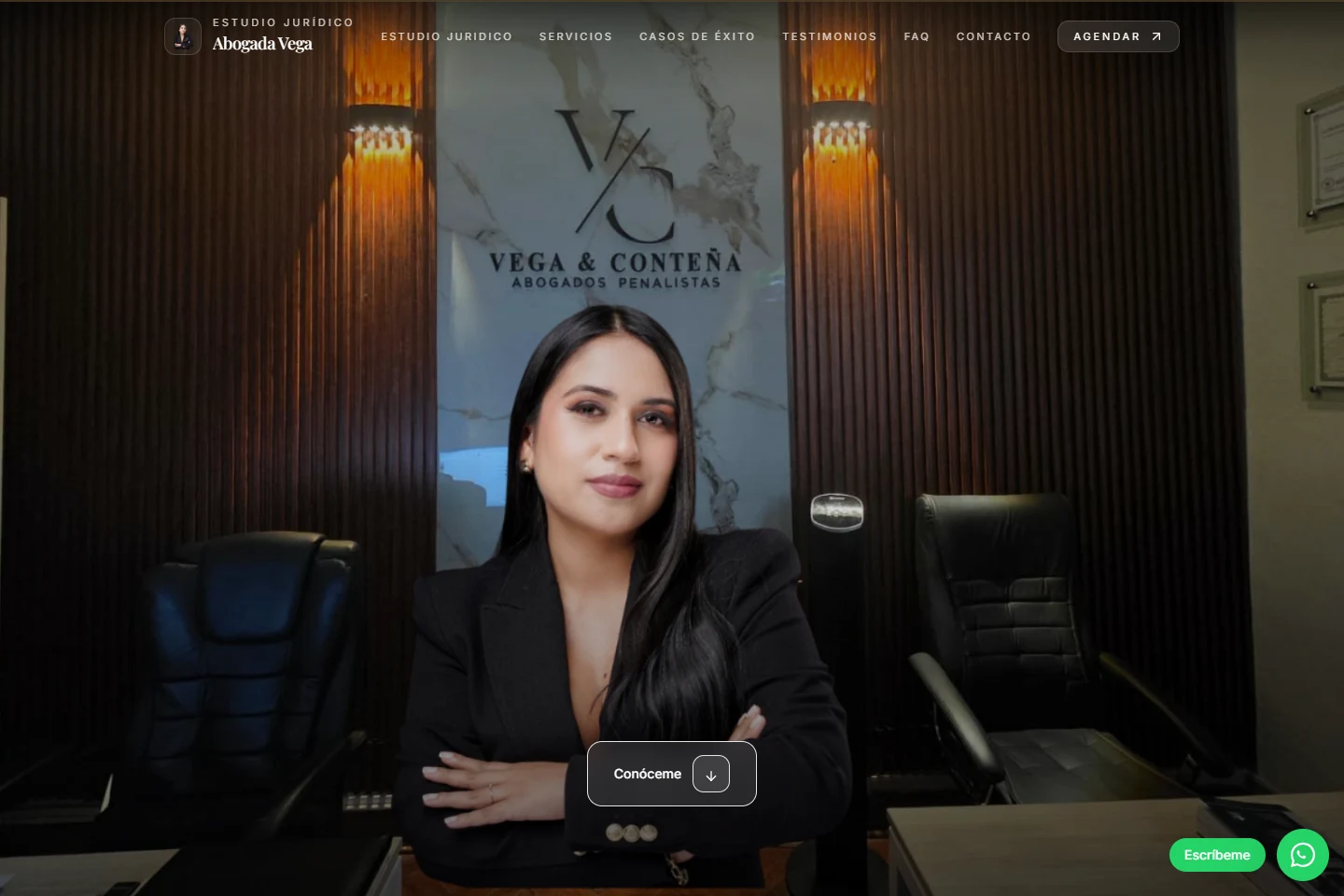 Rosmeli Vega: captura real de la portada del sitio profesional de la abogada.